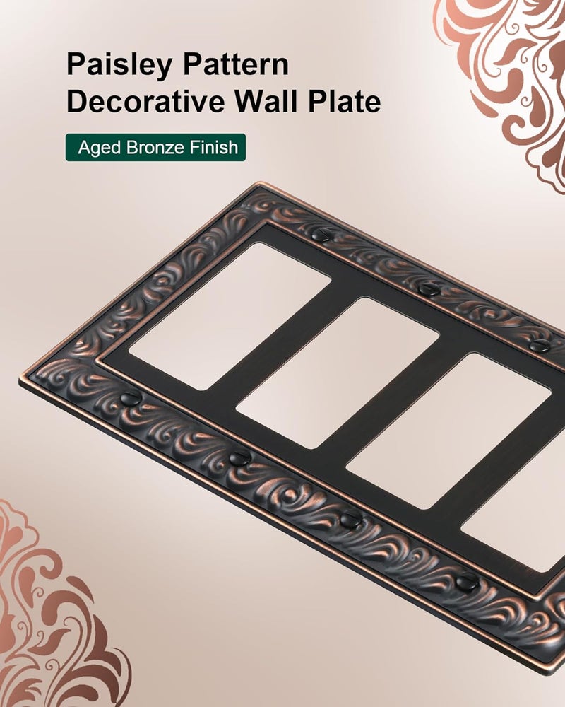 treewell 2-Pack Quad Decorator Outlet Cover Plate, Paisley Pattern Decorative Switch Plates and Outlet Covers, 4 Gang Aged Bronze Metal Wall Plates, Corrosion Resistant - Image 3